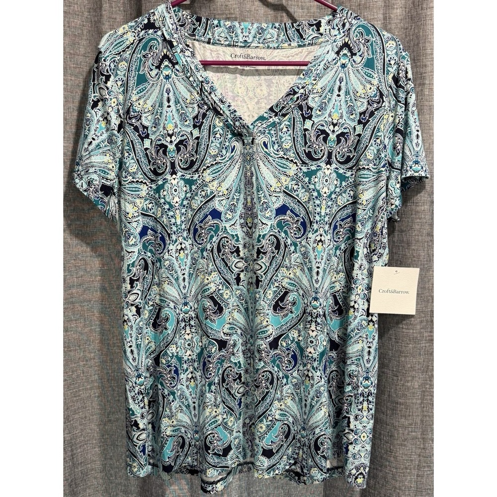 Croft & Barrow Blue Flutter Sleeve Blouse